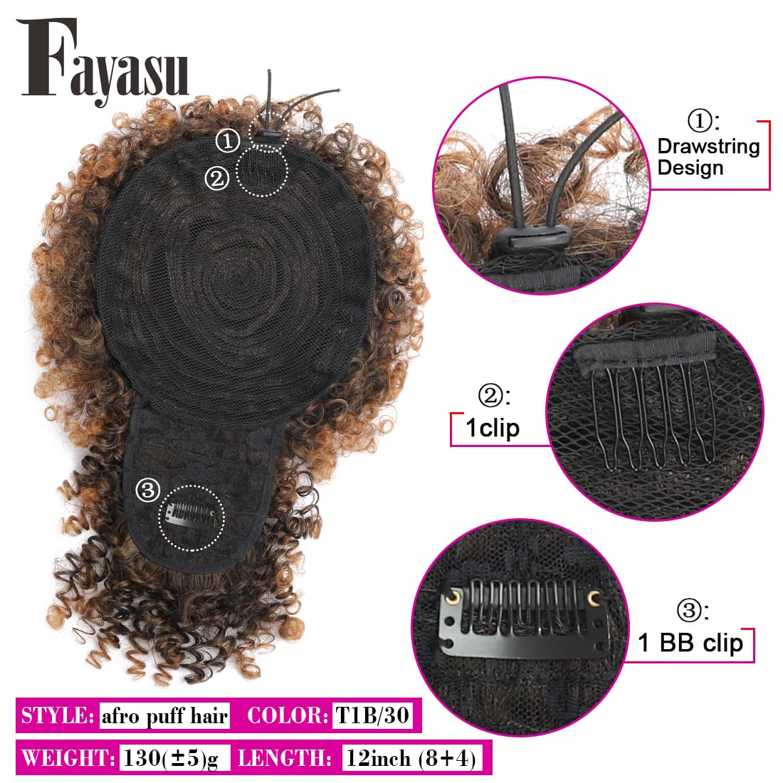 Fayasu Afro Puff bangs close-up highlights kinky curly texture and natural look.