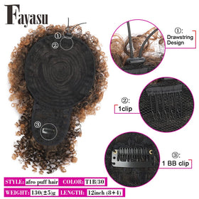 Fayasu Afro Puff bangs close-up highlights kinky curly texture and natural look.