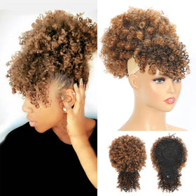 Fayasu Afro Puff ponytail top view shows natural texture and easy wear.