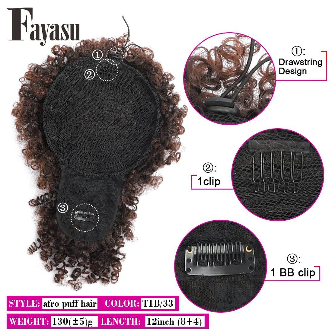 Fayasu short curly ponytail extension adds volume and versatility.