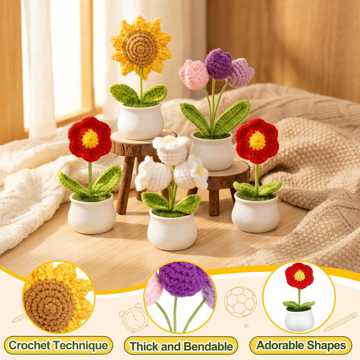 Fayoo crochet flower image showcases vibrant, handmade accents for gifts.