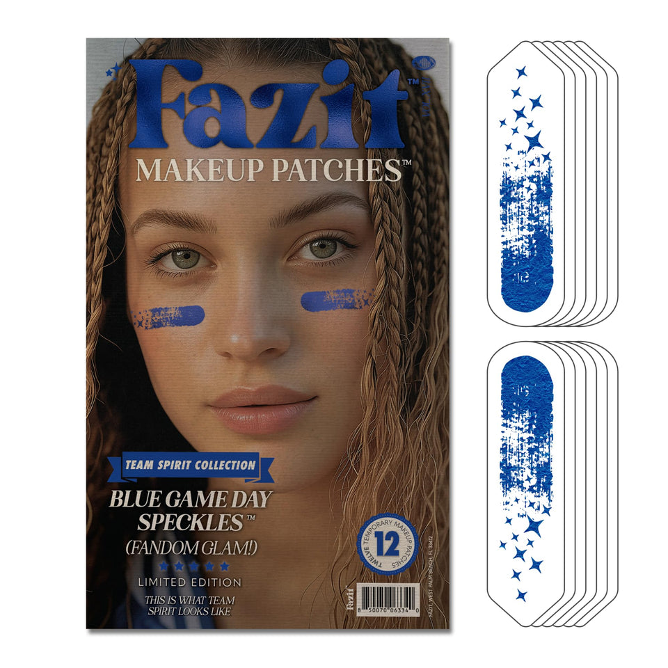 Fazit Makeup Patches blue game day speckles for a skin-friendly glow.