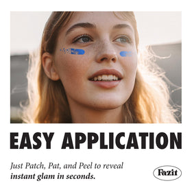 Fazit Blue Glitter patches offer a playful accent for daily makeup.