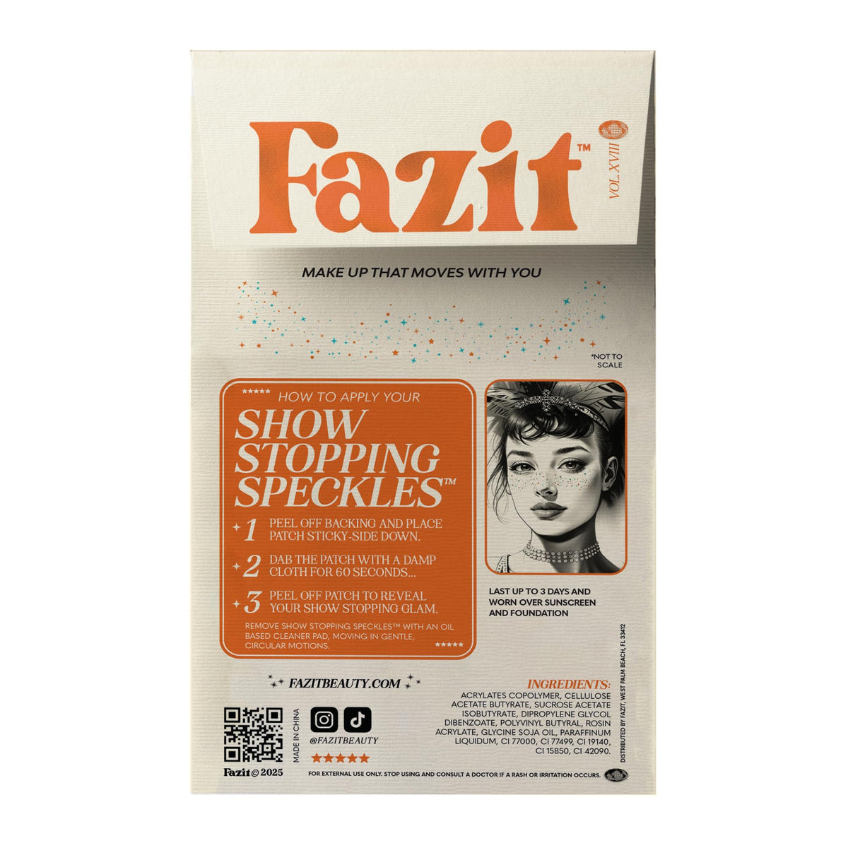 Fazit Makeup Patches glitter speckles on the face for festival-ready style.
