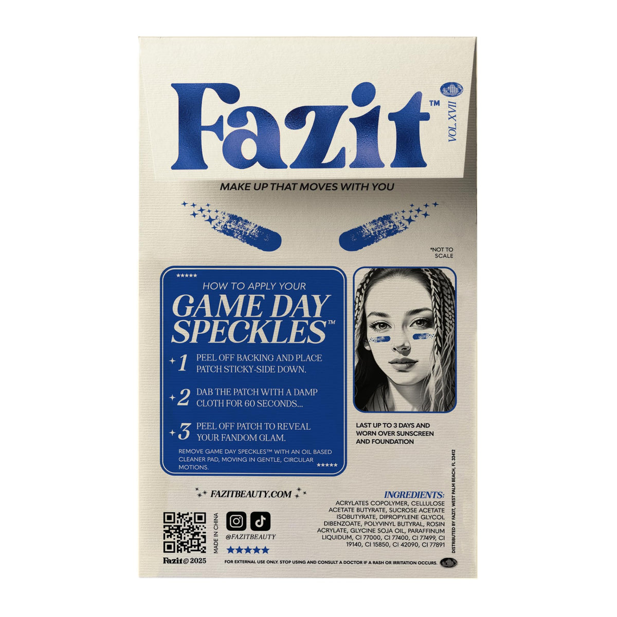 Fazit Glow Up Glitter patches add radiant shimmer to the look.