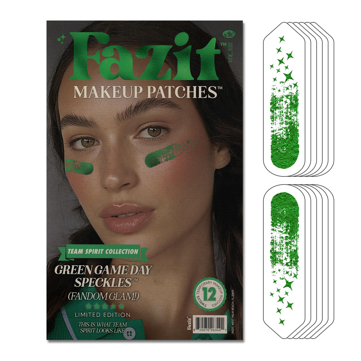 Fazit makeup patches Green Game Day speckles add glittery highlight for bold looks