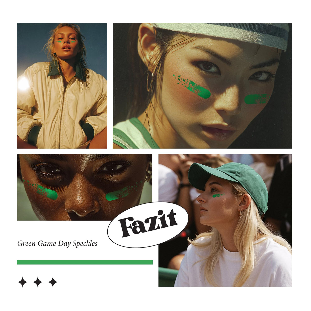 Photoshoot glow with Fazit Green Game Day patches under bright lighting