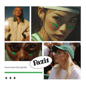 Photoshoot glow with Fazit Green Game Day patches under bright lighting