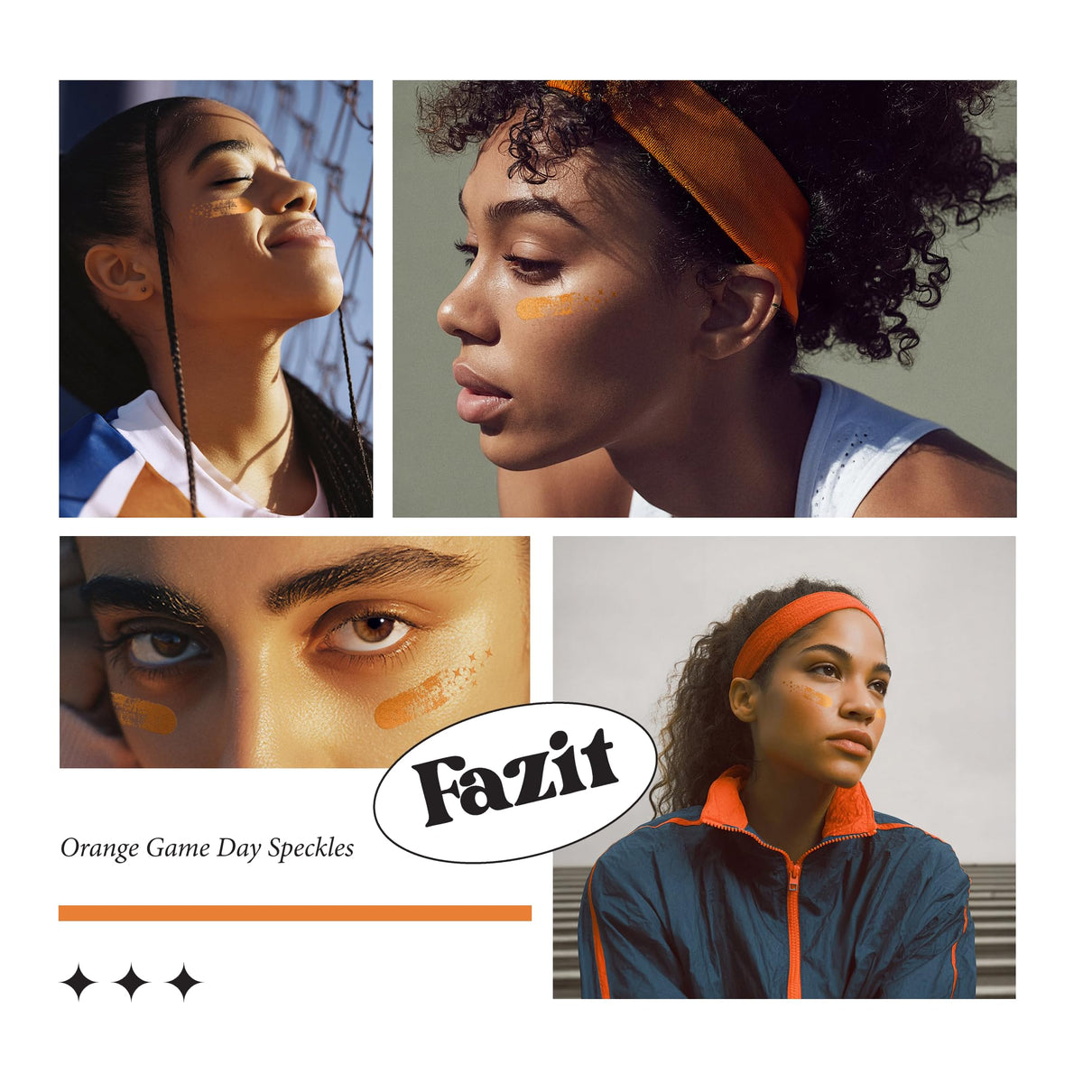Fazit orange game day speckle patches glitter detail supports bold festival looks