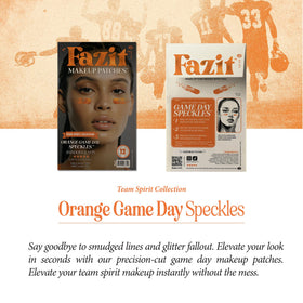 Fazit orange game day speckle patches applied on cheek create subtle shine