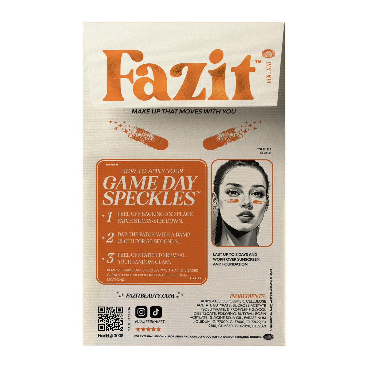 Fazit orange game day speckle patches pack shot shows six easy to use glitter patches