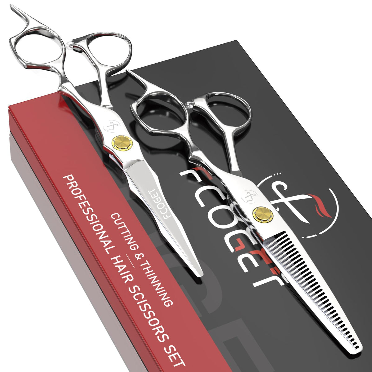 Fcoget professional hair cutting scissors kit with precise blades for salon-quality cuts.