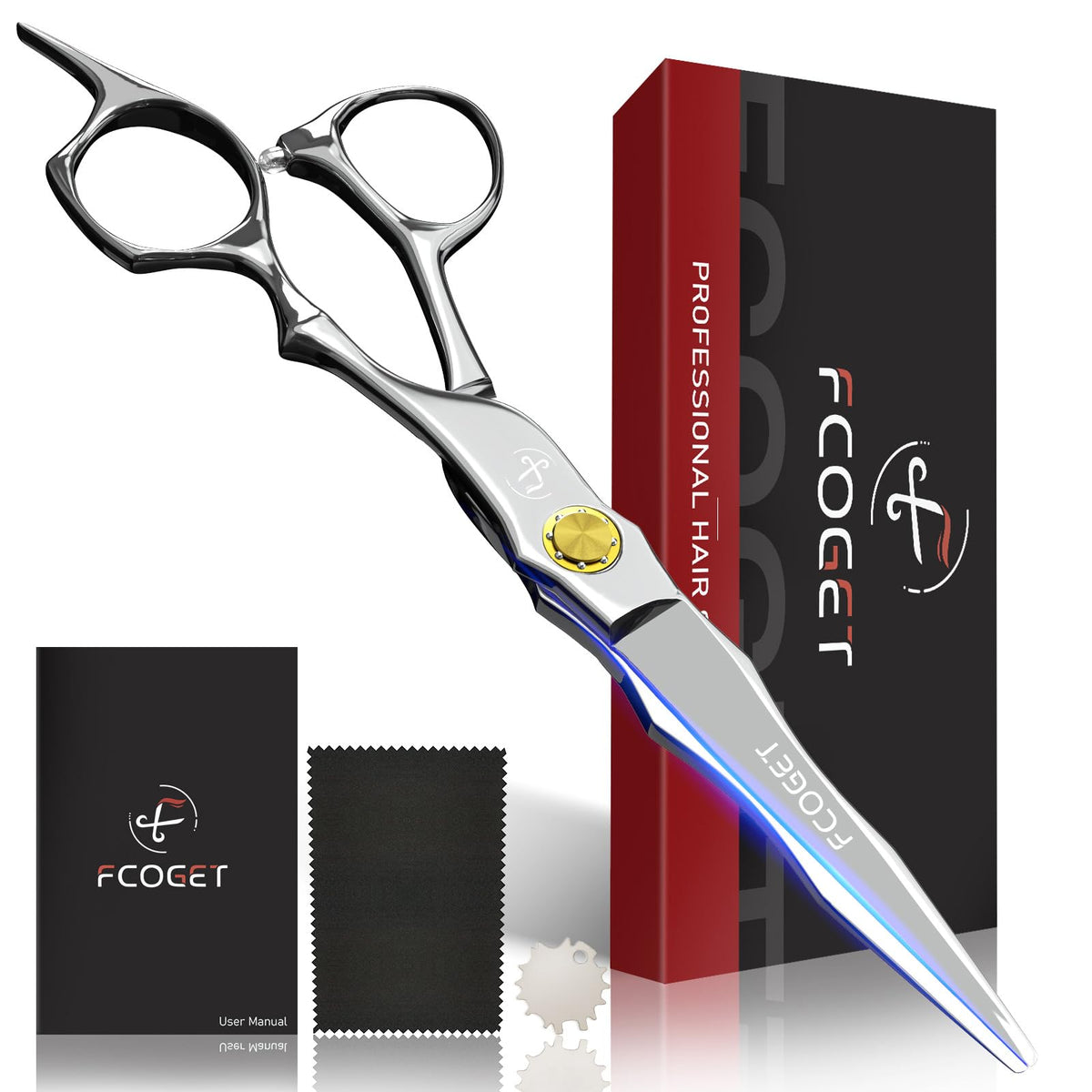  Fcoget professional hair cutting scissors with sharp edge blades for precise, clean cuts.