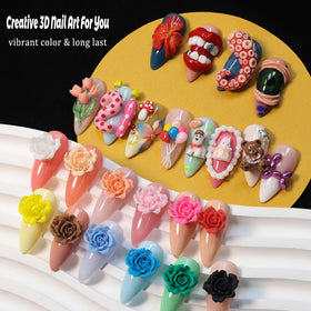 Fcozpjk 3D flower nail art with detailed sculpting texture.