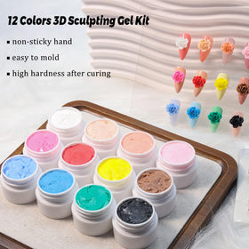 Fcozpjk gel used for 3D flower carving on nails for depth.