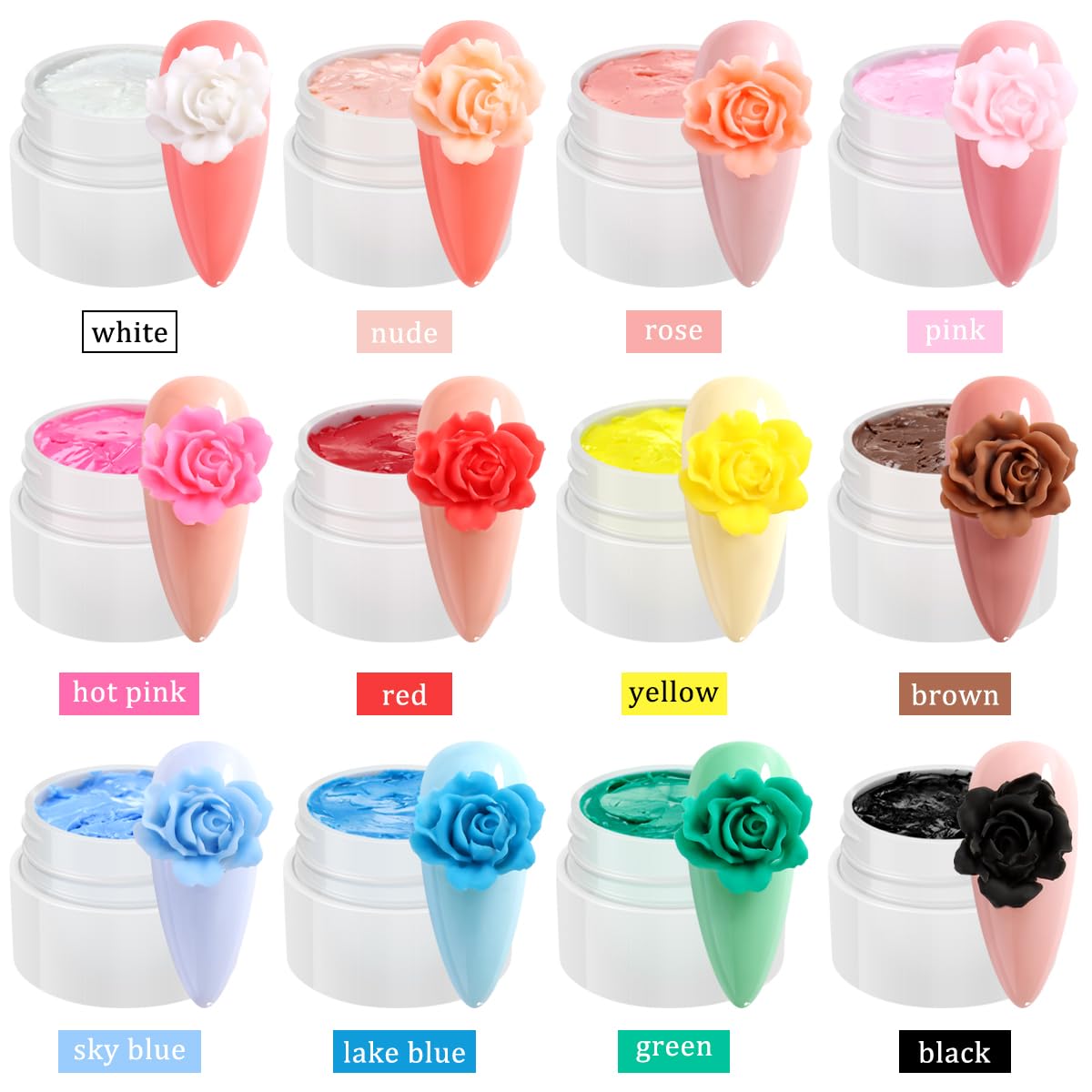 Fcozpjk color palette of 12 hues for versatile nail designs.