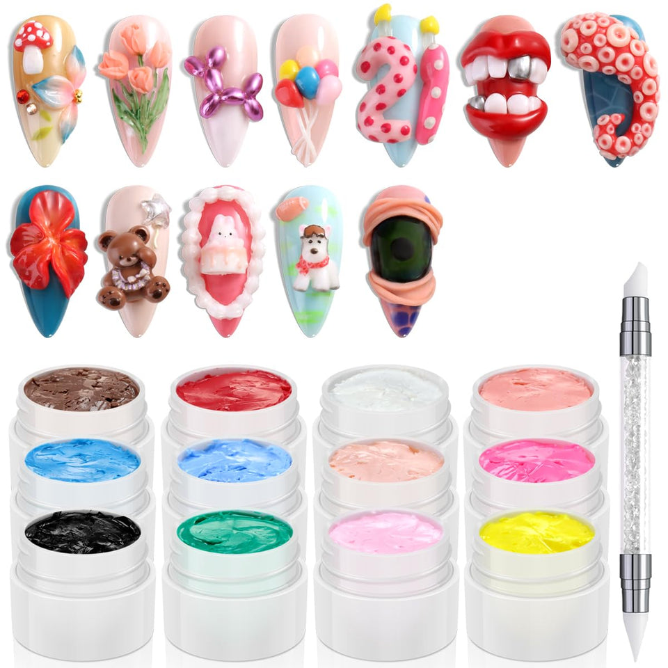 Fcozpjk 3D sculpture gel kit with white pen for precise nail art.