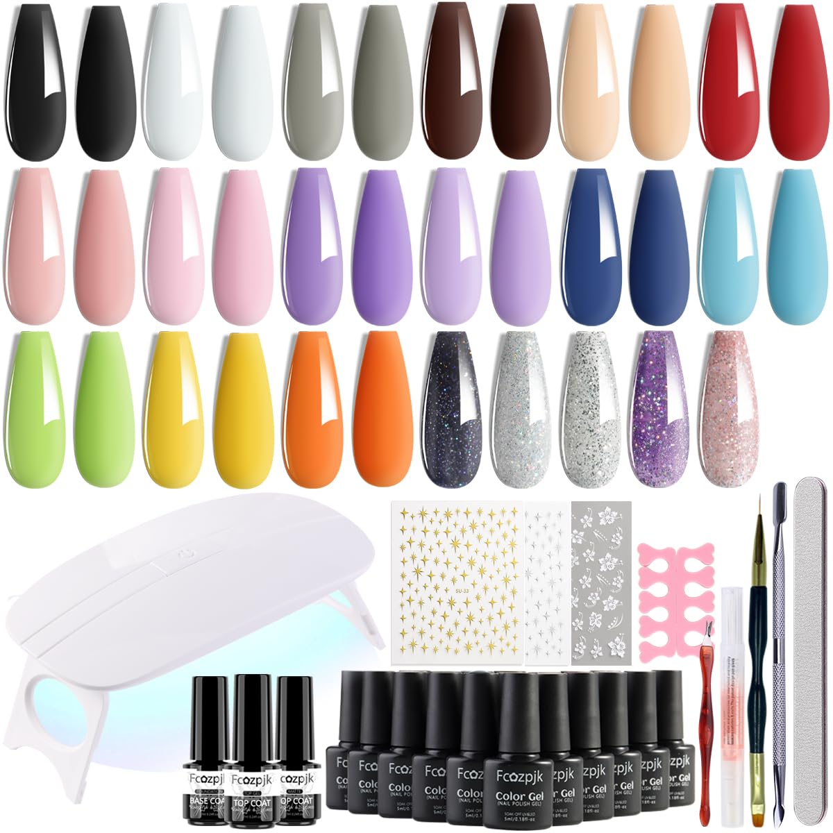 Fcozpjk gel nail polish set packaging for easy home manicures.
