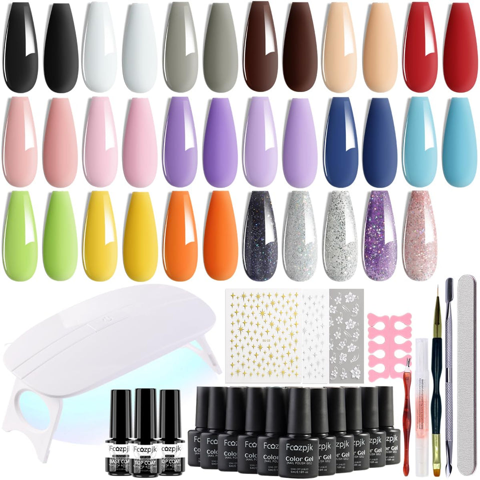 Fcozpjk gel nail polish set packaging for easy home manicures.