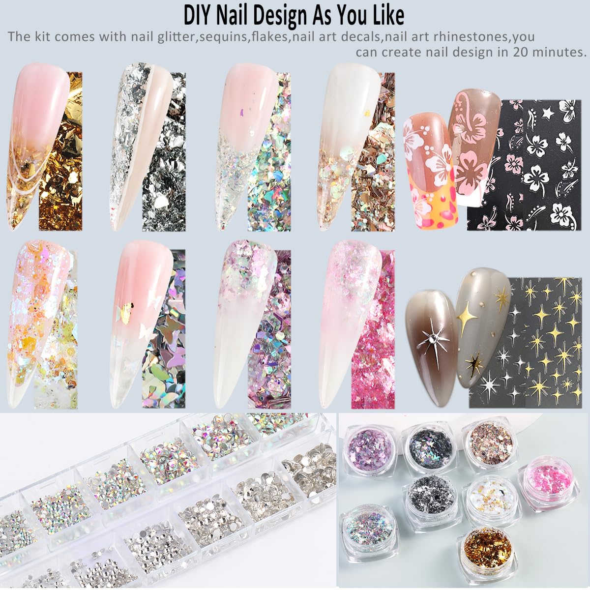 Fcozpjk glitter powder set adds shimmer for ombre and sparkle designs