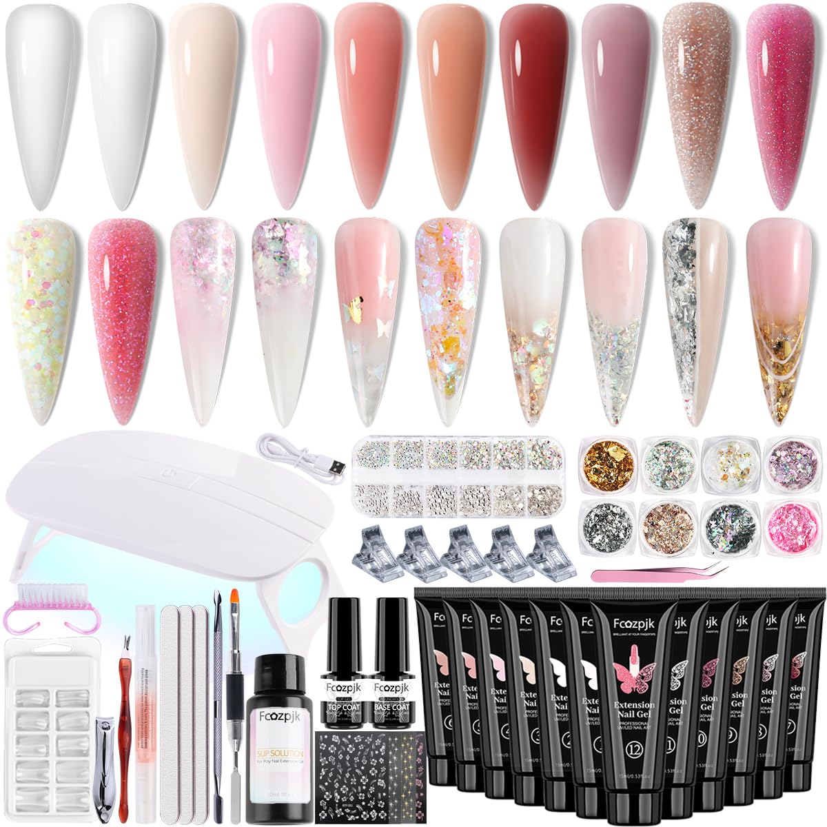 Fcozpjk poly gel nail kit with 12 colors for versatile at-home manicures