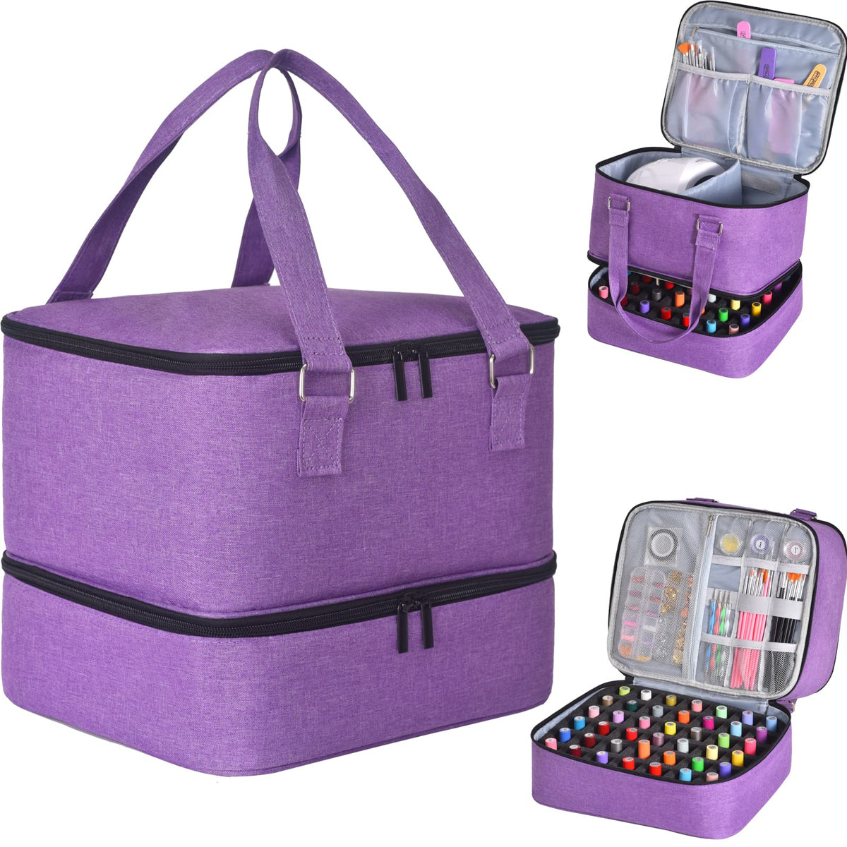 FCQQYWZ nail polish organizer case showing 42+ bottles and lamp for tidy storage