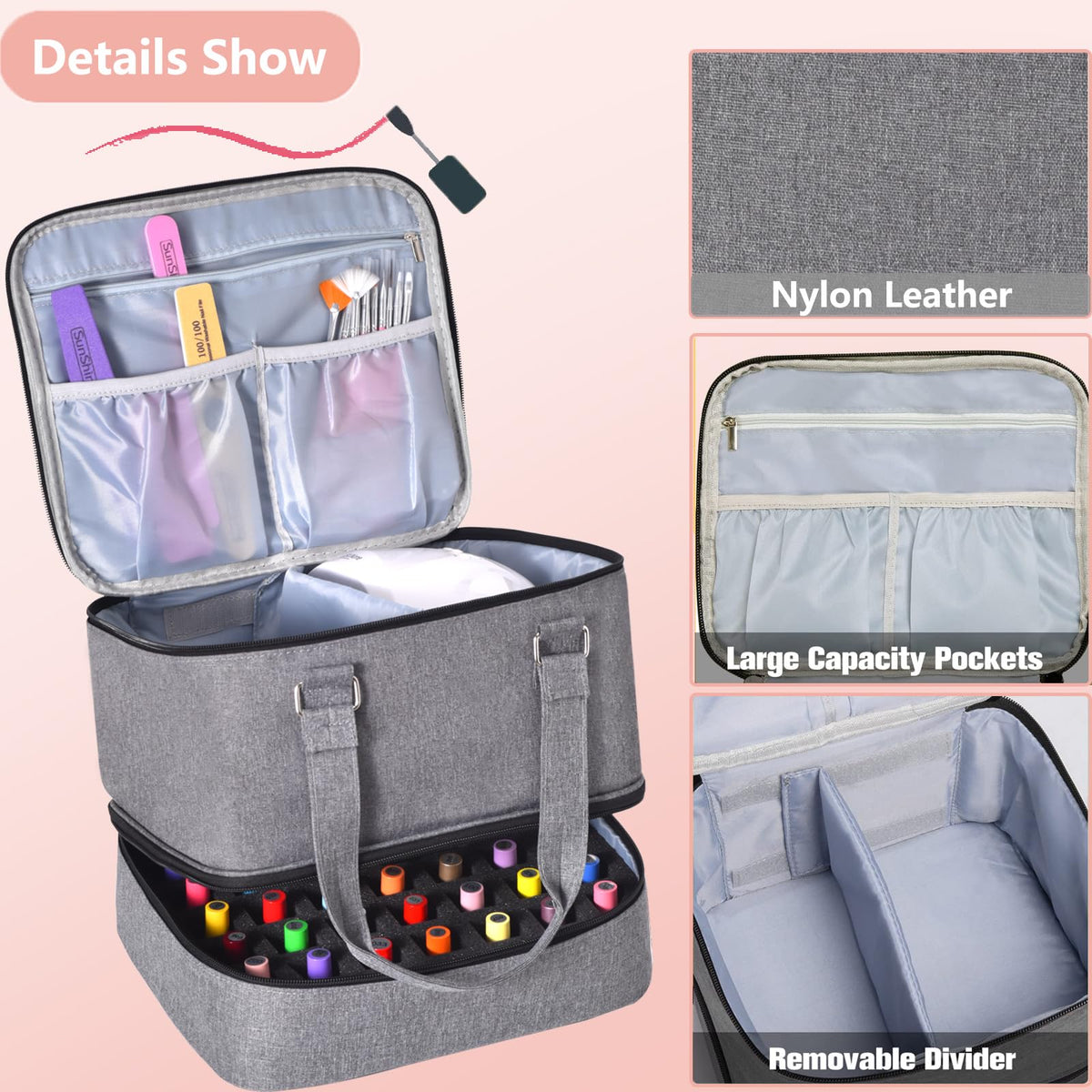 FCQQYWZ Nail Polish Organizer upper layer stores lamp and tools neatly