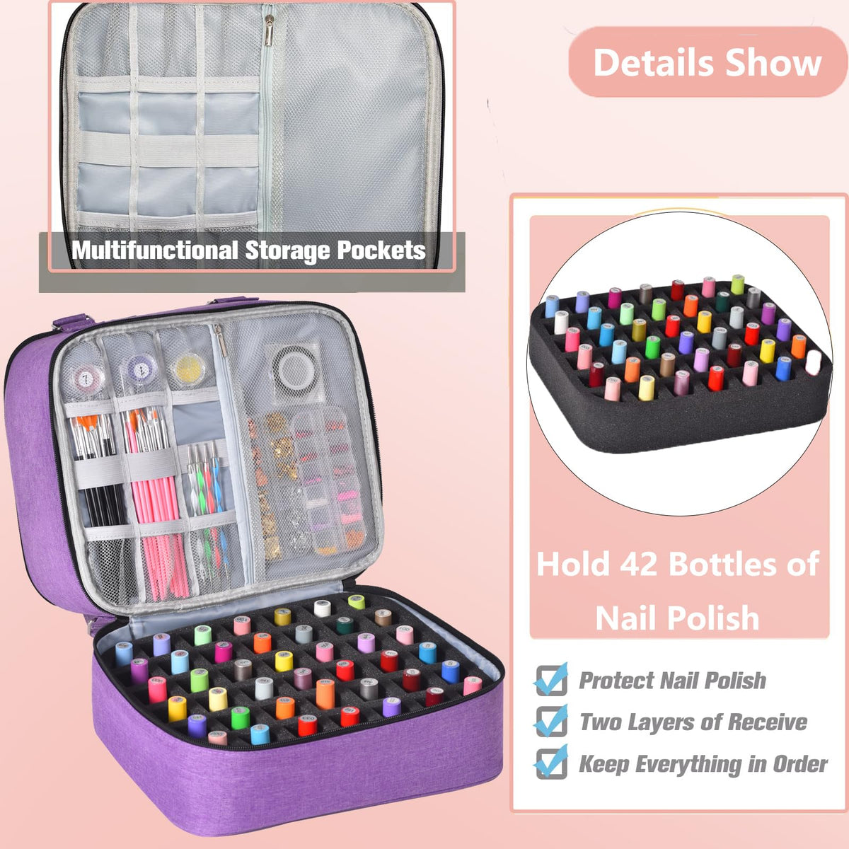 FCQQYWZ PU leather nail polish storage bag for durability