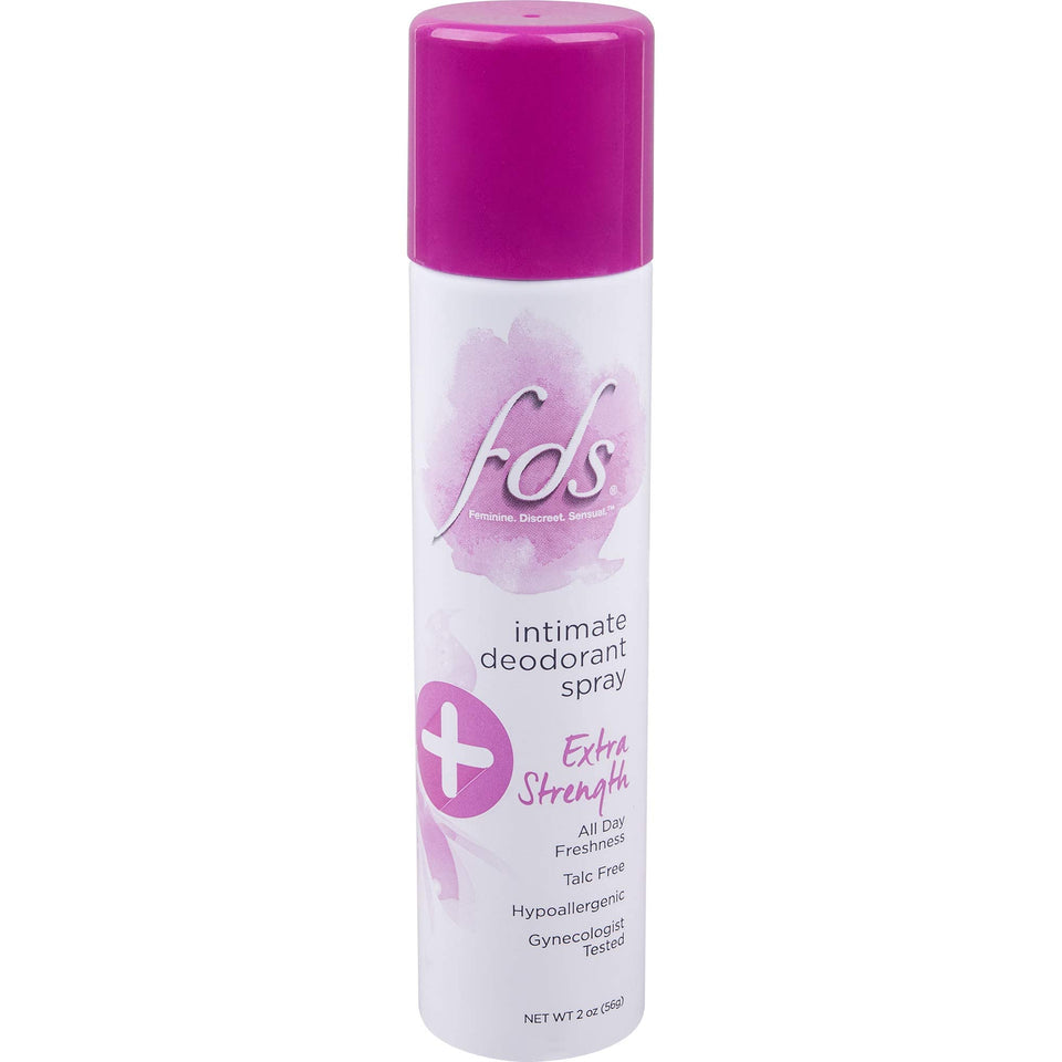 FDS Intimate + Body Dry Spray Deodorant, 2-ounce bottle, quick-dry for long-lasting freshness.