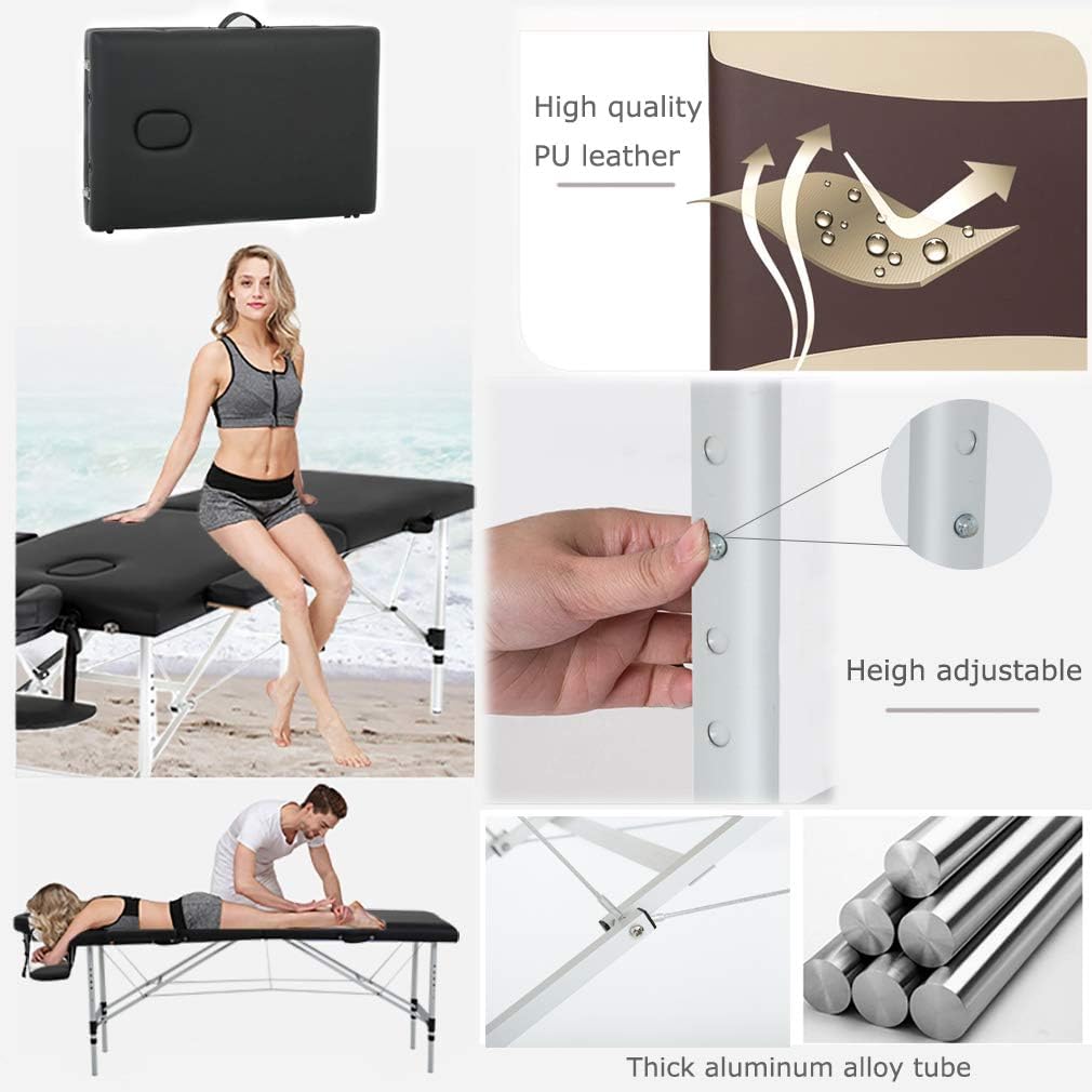 FDW aluminium massage table side view highlighting sturdy frame for durability