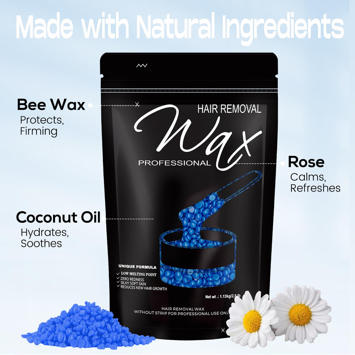 FEAMIRIA wax beads for full body waxing across legs, arms, back.