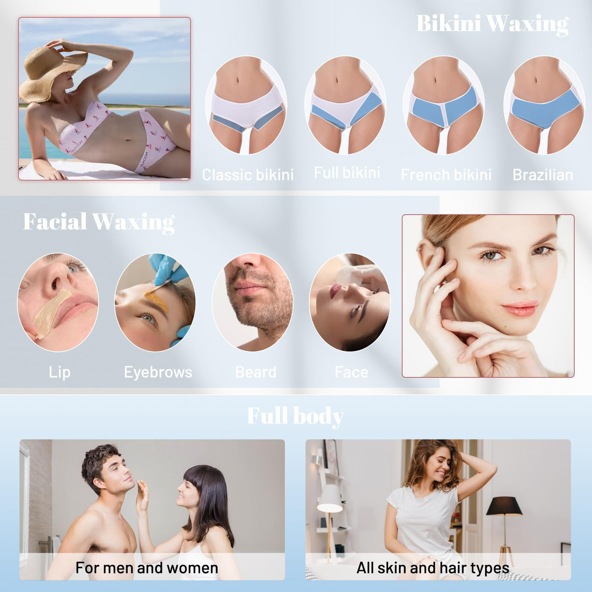 FEAMIRIA legs and arms waxing beads for comfortable sessions.