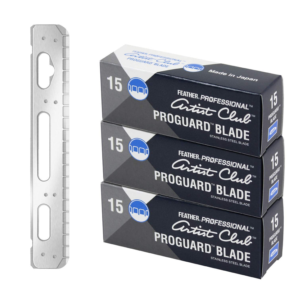 Feather Artist Club ProGuard blades pack for consistent, safe shaves