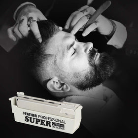 Feather Artist Club Prosuper blade in a grooming session for routine shaving.