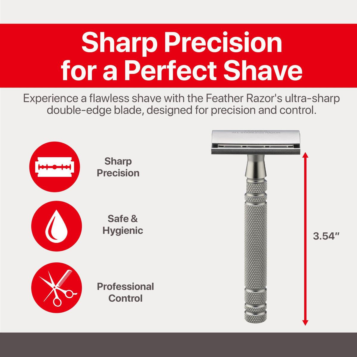 Feather AS-D2 heavy-weight handle balances for a smooth glide during shaving.