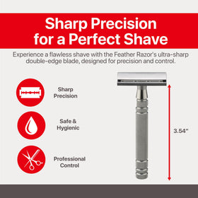 Feather AS-D2 heavy-weight handle balances for a smooth glide during shaving.