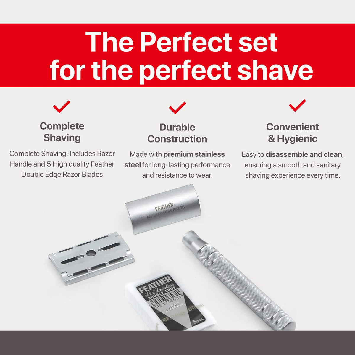 Feather AS-D2 three-piece construction enables easy dismantling and thorough cleaning.