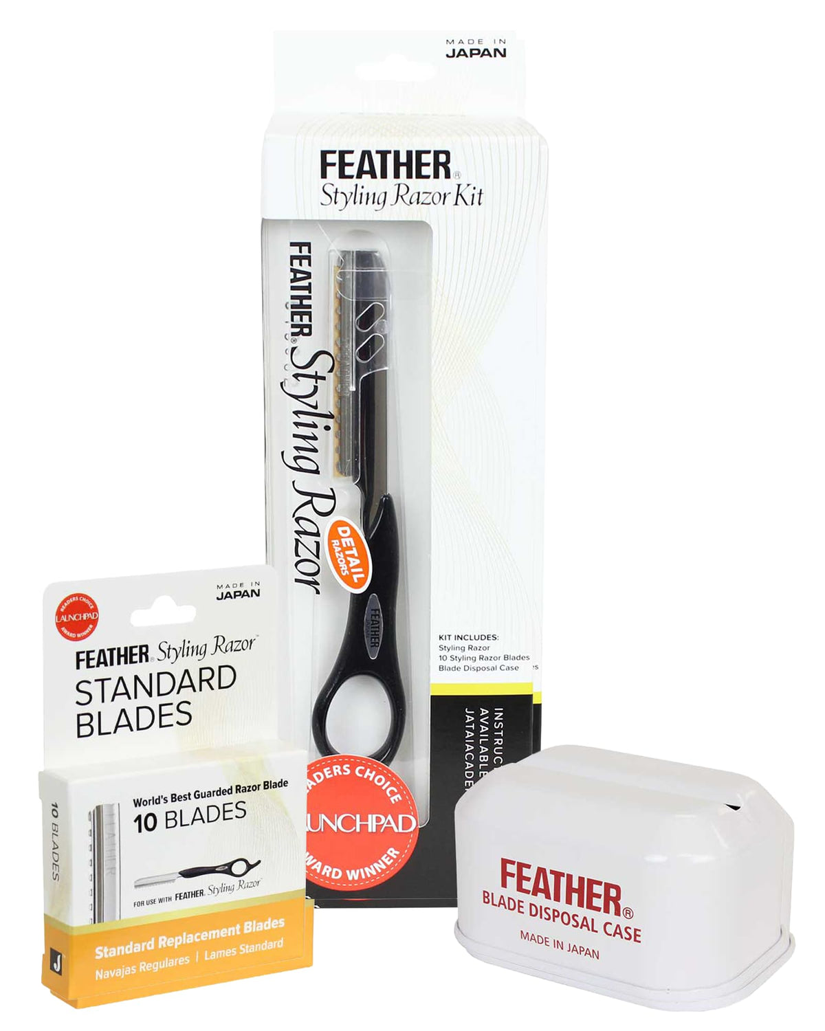 Feather Detail Razor Standard Kit with black handle for precise cuts