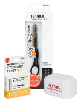 Feather Detail Razor Standard Kit with black handle for precise cuts