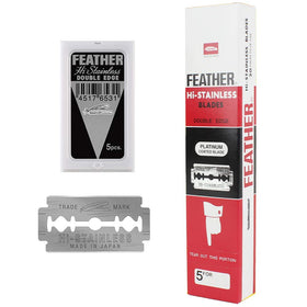 Feather Double Edge Blades box shows premium packaging for precise shaves.
