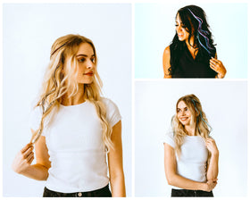 Feather Headz 21 Purple White Turquoise Grizzly extensions colors in motion.