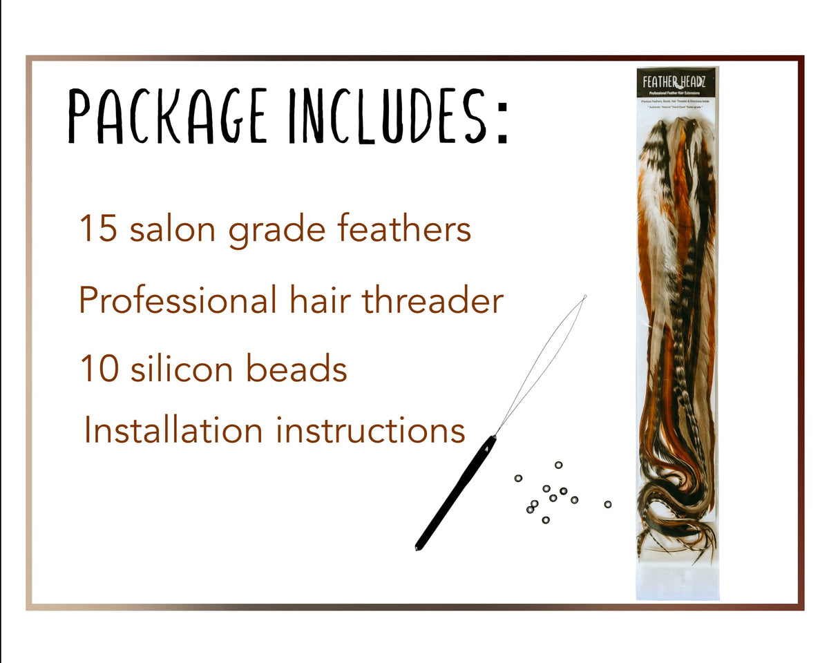 Feather Headz 9–14 inch length feathers for dramatic length and color pop.