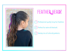 Feather Headz heat-safe feathers up to 400°F for versatile styling.