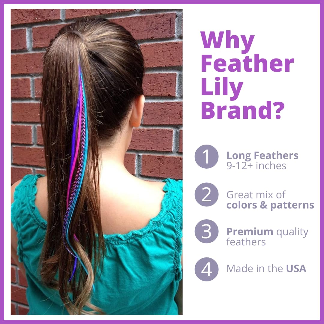 Colorful turquoise, pink, and purple feathers for versatile looks.
