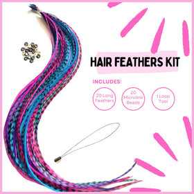At-home setup for temporary, washable feather extensions.
