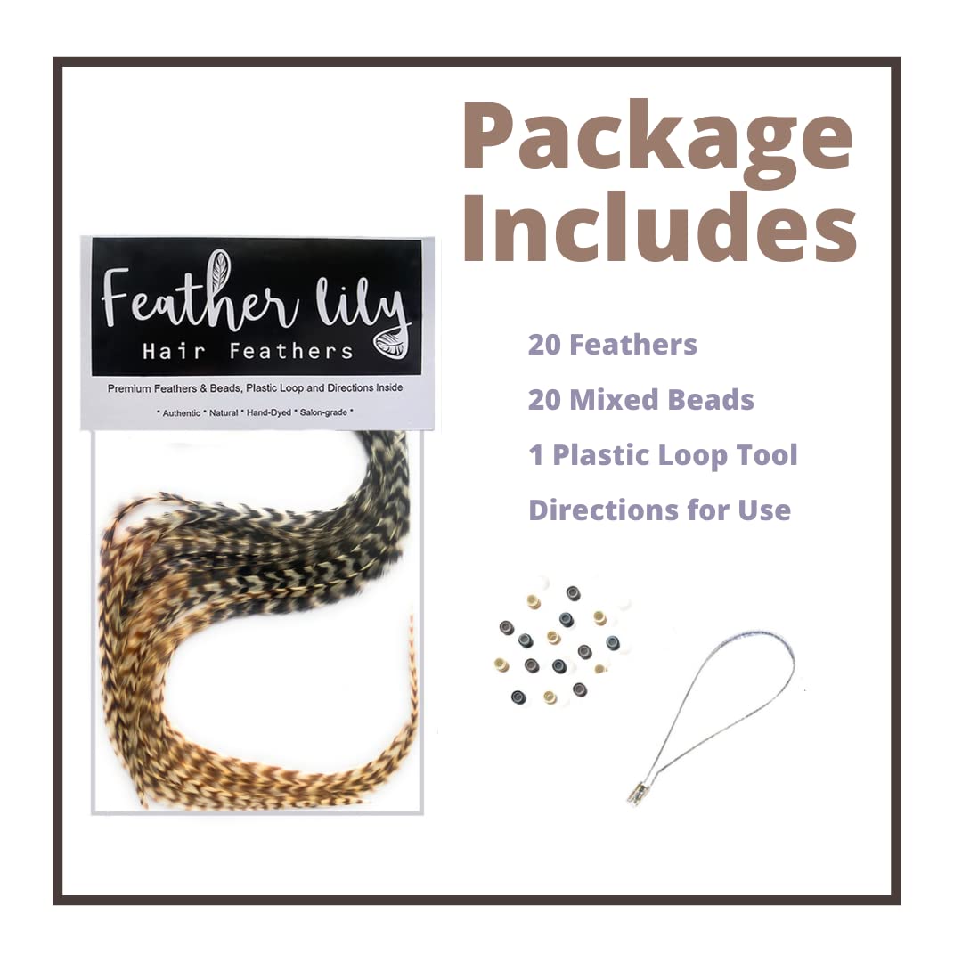 Feather Lily 9-12 inch natural color feathers blend with hair for subtle drama.