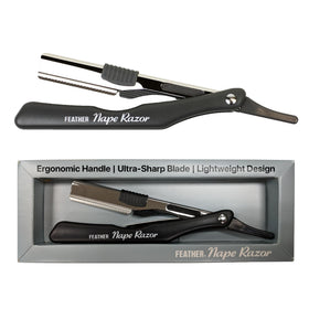 Feather Nape & Body Razor folding handle close-up for precise trimming.