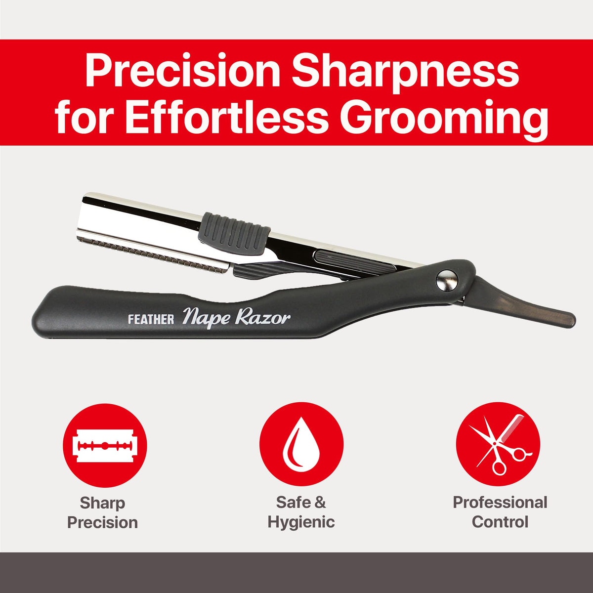 Feather Nape & Body Razor guarded blade detail for safer grooming.