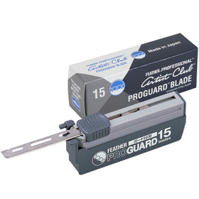 Feather ProGuard blades are ready to shave from the display.