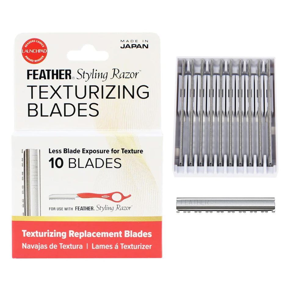Feather texturizing blades pack for precise thinning and texture in professional cuts
